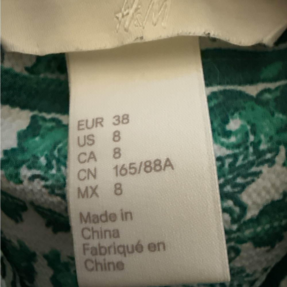 H & M Green White Tile Print Tunic Top Med Boho Cottagecore Coastal Euro Summer - Picture 5 of 5
